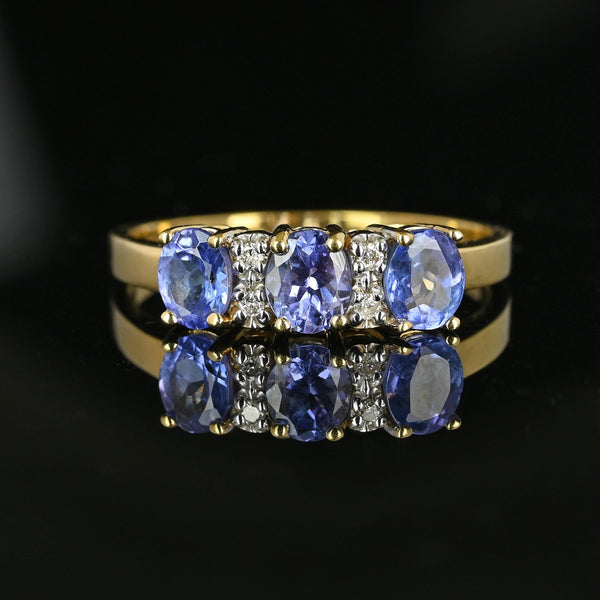 Vintage 14K Gold Three Stone Diamond Tanzanite Ring - Boylerpf