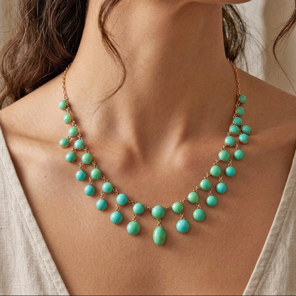 Antique Victorian Gold Turquoise Fringe Necklace