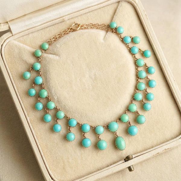 Antique Victorian Gold Turquoise Fringe Necklace