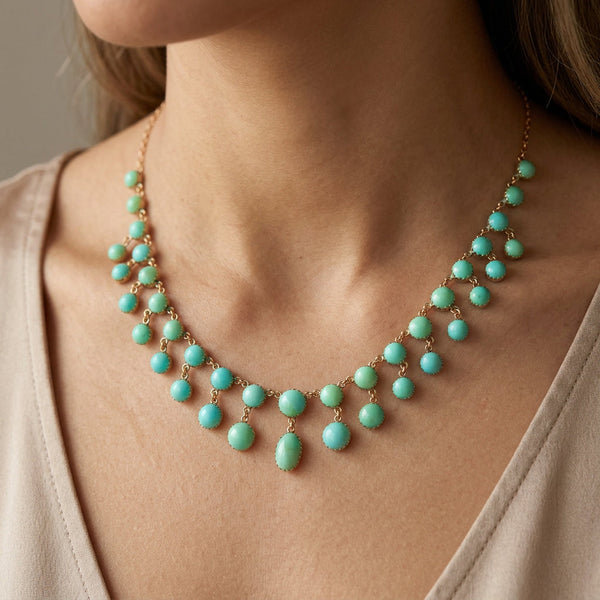 Antique Victorian Gold Turquoise Fringe Necklace