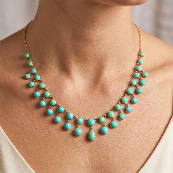 Antique Victorian Gold Turquoise Fringe Necklace
