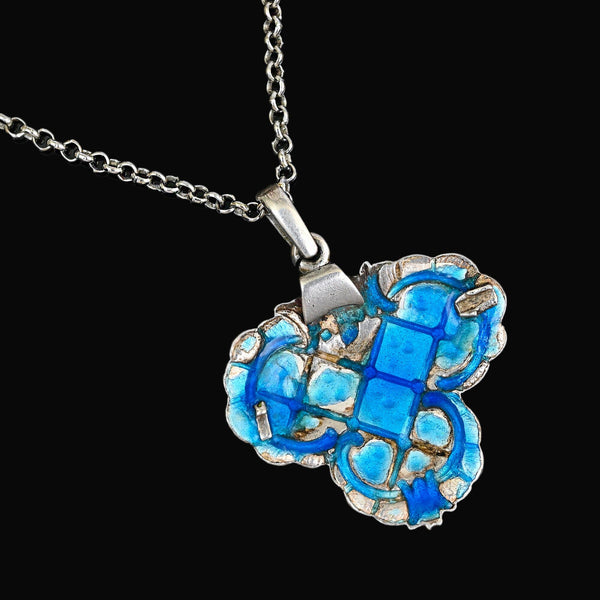 Art Nouveau Sterling Silver Enamel Pendant Necklace
