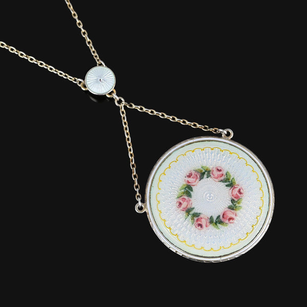 Exceptional Guilloche Enamel Edwardian Locket Necklace - Boylerpf