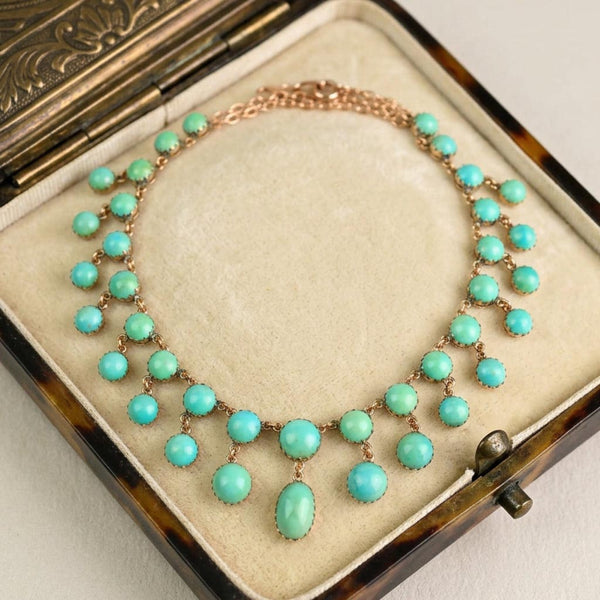 Antique Victorian Gold Turquoise Fringe Necklace