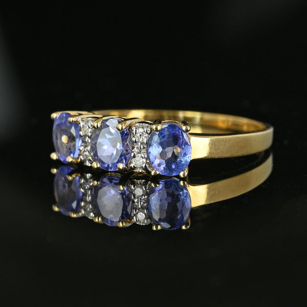 Vintage 14K Gold Three Stone Diamond Tanzanite Ring - Boylerpf