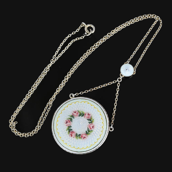 Exceptional Guilloche Enamel Edwardian Locket Necklace - Boylerpf