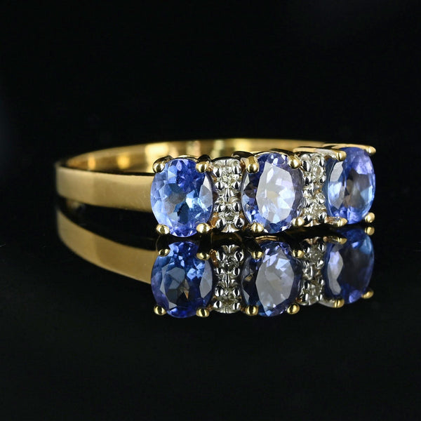 Vintage 14K Gold Three Stone Diamond Tanzanite Ring - Boylerpf