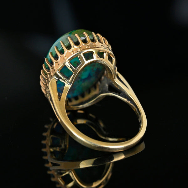 Vintage 14K Gold Azurite Malachite Cabochon Statement Ring - Boylerpf