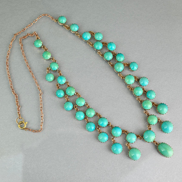 Antique Victorian Gold Turquoise Fringe Necklace
