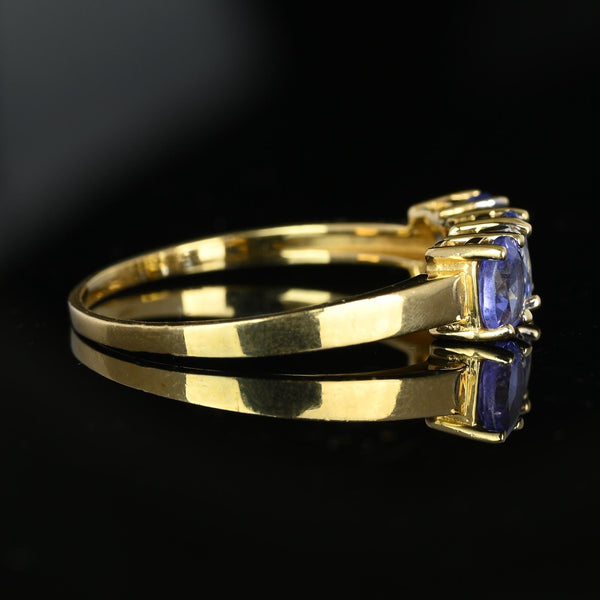 Vintage 14K Gold Three Stone Diamond Tanzanite Ring - Boylerpf