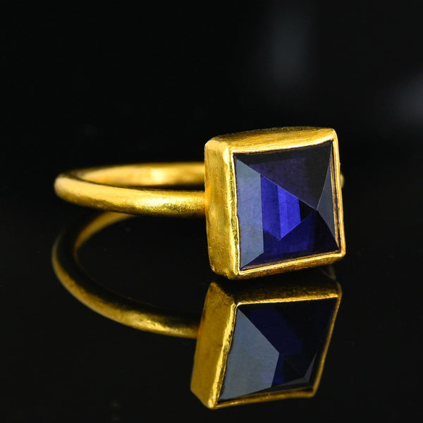 24K Gold Egyptian Princess Cut Pyramid Iolite Ring - Boylerpf