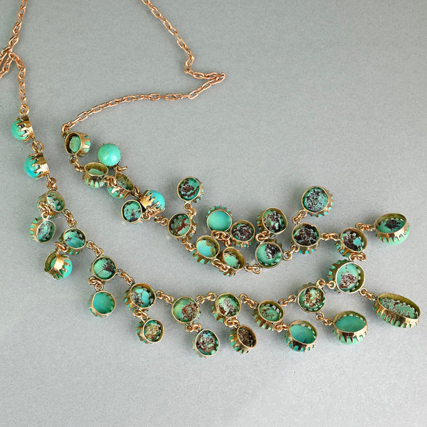 Antique Victorian Gold Turquoise Fringe Necklace