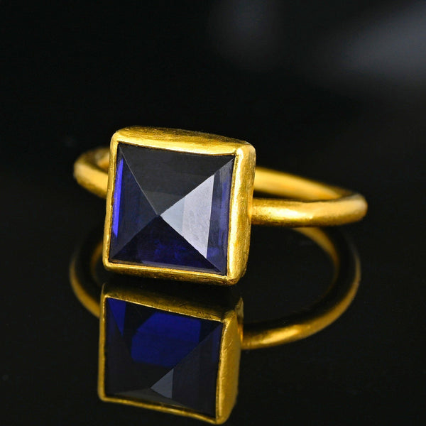 24K Gold Egyptian Princess Cut Pyramid Iolite Ring - Boylerpf