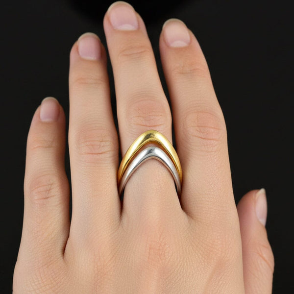 Italian 18K Yellow & White Gold Chevron Wishbone Ring
