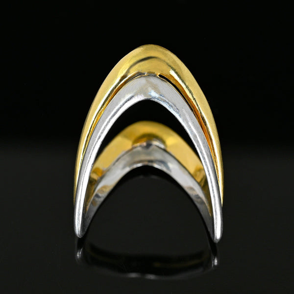 Italian 18K Yellow & White Gold Chevron Wishbone Ring