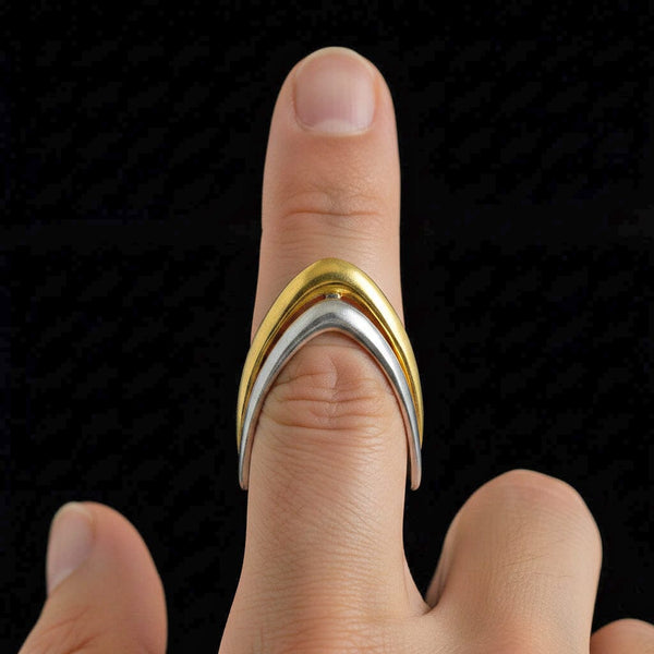 Italian 18K Yellow & White Gold Chevron Wishbone Ring