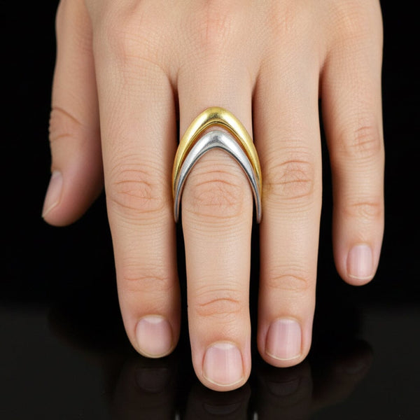 Italian 18K Yellow & White Gold Chevron Wishbone Ring