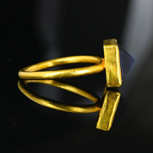24K Gold Egyptian Princess Cut Pyramid Iolite Ring - Boylerpf