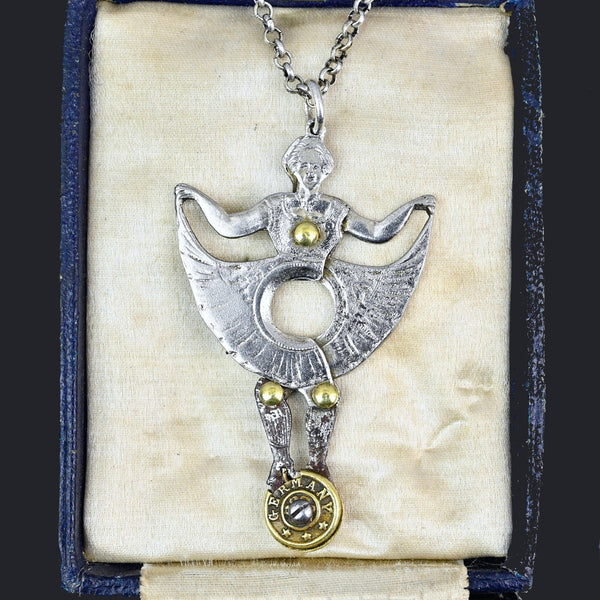 Antique German Silver Dancing Girl Cigar Cutter Pendant Fob - Boylerpf