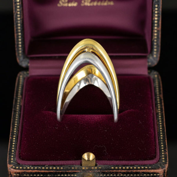 Italian 18K Yellow & White Gold Chevron Wishbone Ring