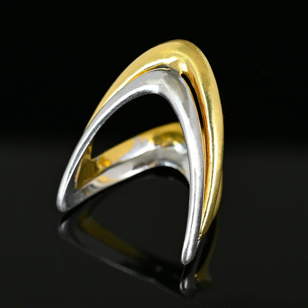 Italian 18K Yellow & White Gold Chevron Wishbone Ring