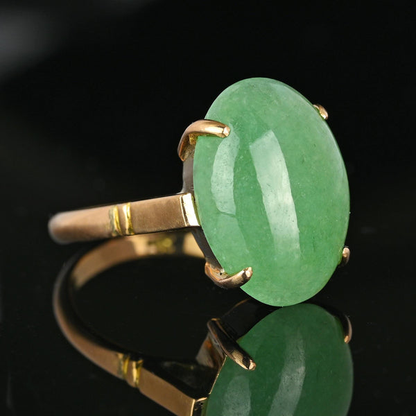 Vintage 14K Gold Oval Apple Green Chrysoprase Cabochon Ring - Boylerpf