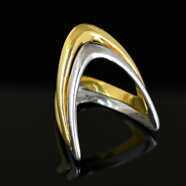 Italian 18K Yellow & White Gold Chevron Wishbone Ring