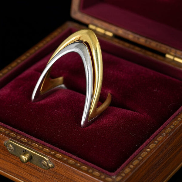 Italian 18K Yellow & White Gold Chevron Wishbone Ring