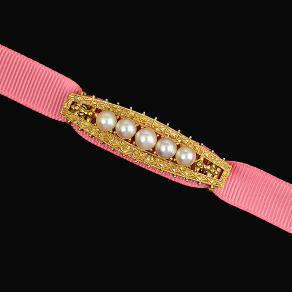 Antique 14K Gold Akoya Pearl Brooch Convertible Choker