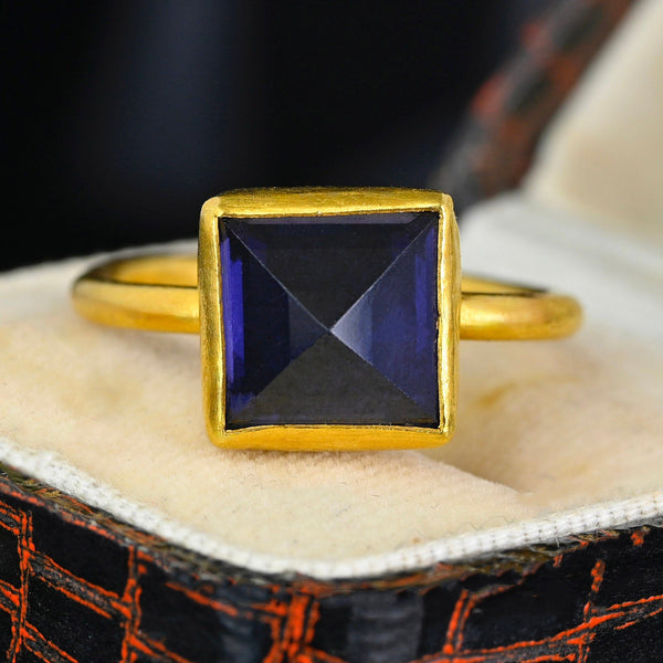 24K Gold Egyptian Princess Cut Pyramid Iolite Ring - Boylerpf