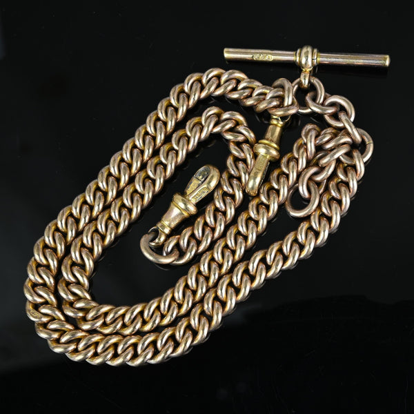 Antique Rolled Gold Double Albert Watch Chain Necklace Boylerpf