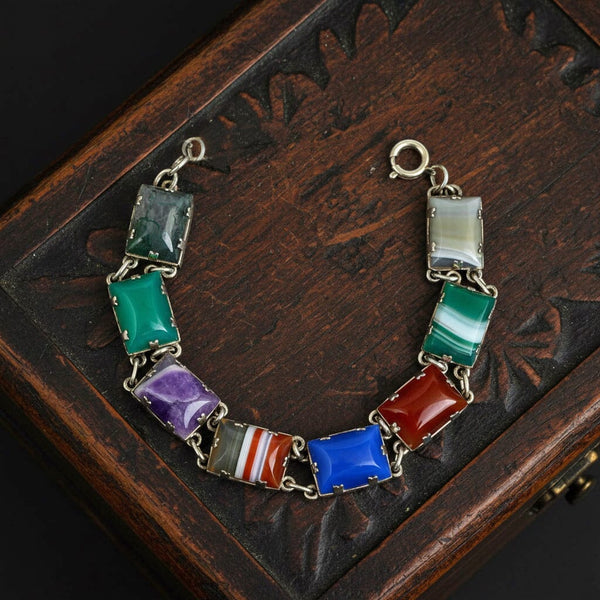 Vintage Art Deco Sterling Silver Gemstone Bracelet