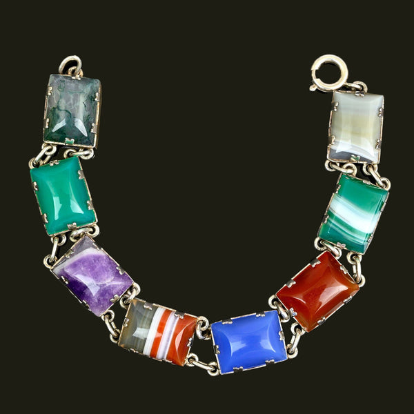Vintage Art Deco Sterling Silver Gemstone Bracelet