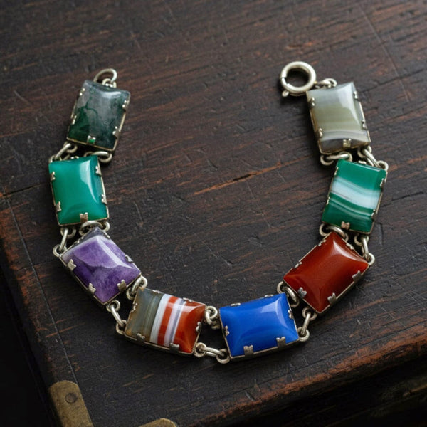 Vintage Art Deco Sterling Silver Gemstone Bracelet