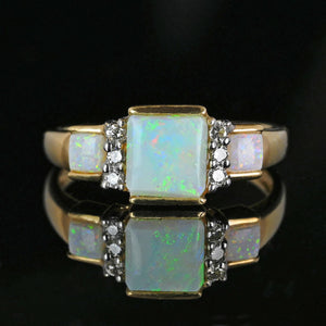 Vintage Gold Diamond Accent Three Stone Opal Ring - Boylerpf
