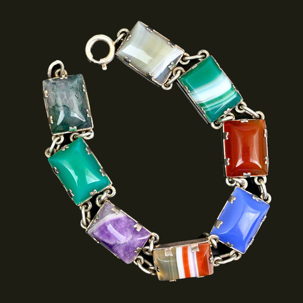Vintage Art Deco Sterling Silver Gemstone Bracelet