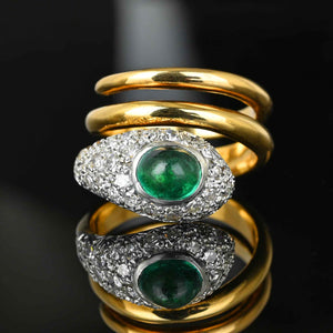 18K Gold Diamond Cluster Emerald Snake Ring - Boylerpf