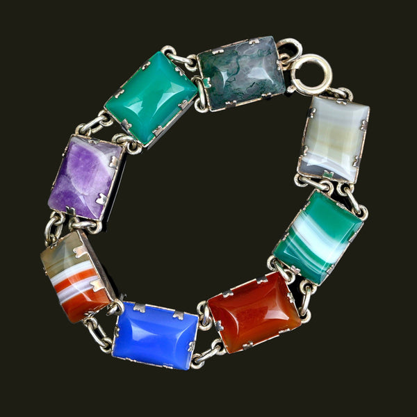Vintage Art Deco Sterling Silver Gemstone Bracelet