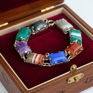 Vintage Art Deco Sterling Silver Gemstone Bracelet - Boylerpf
