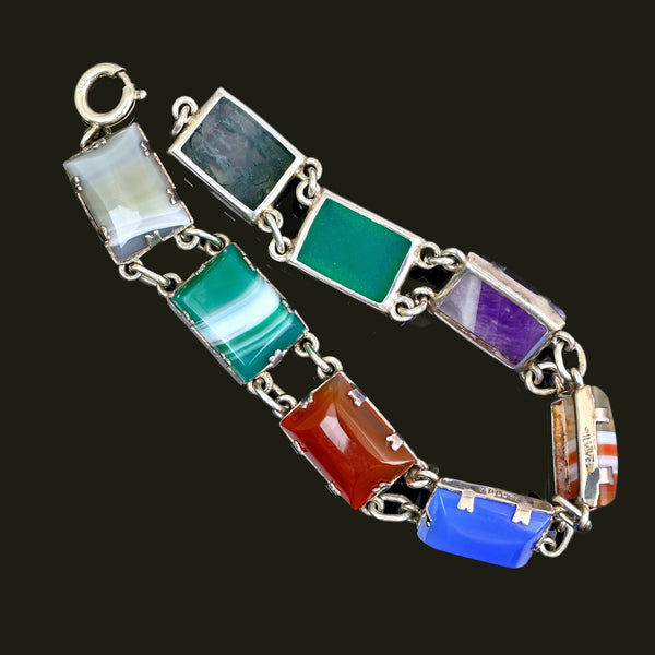 Vintage Art Deco Sterling Silver Gemstone Bracelet