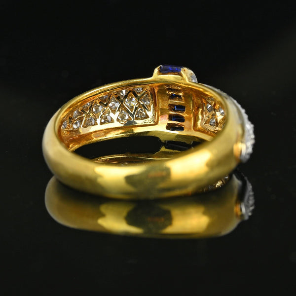 Vintage 18K Gold Roll Top Sapphire Diamond Ring Band