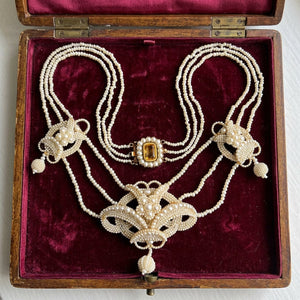 Antique Georgian Seed Pearl Necklace with Topaz Clasp - Boylerpf