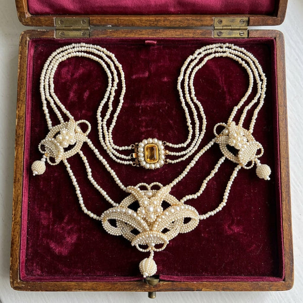 Antique Georgian Seed Pearl Necklace with Topaz Clasp - Boylerpf