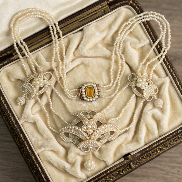 Antique Georgian Seed Pearl Necklace with Topaz Clasp - Boylerpf
