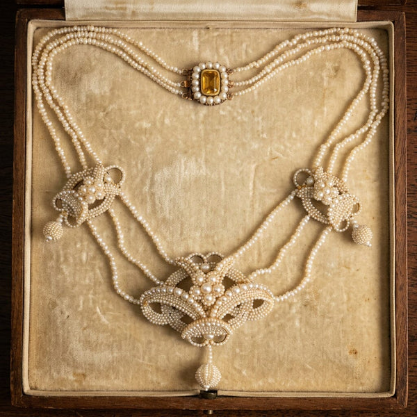 Antique Georgian Seed Pearl Necklace with Topaz Clasp - Boylerpf