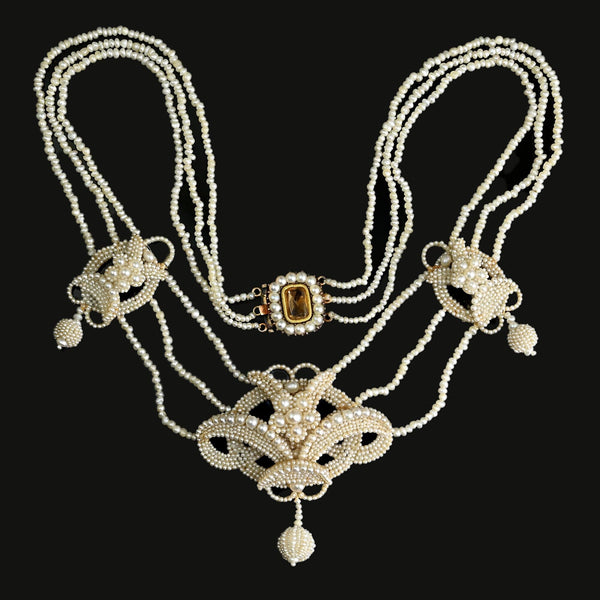 Antique Georgian Seed Pearl Necklace with Topaz Clasp - Boylerpf