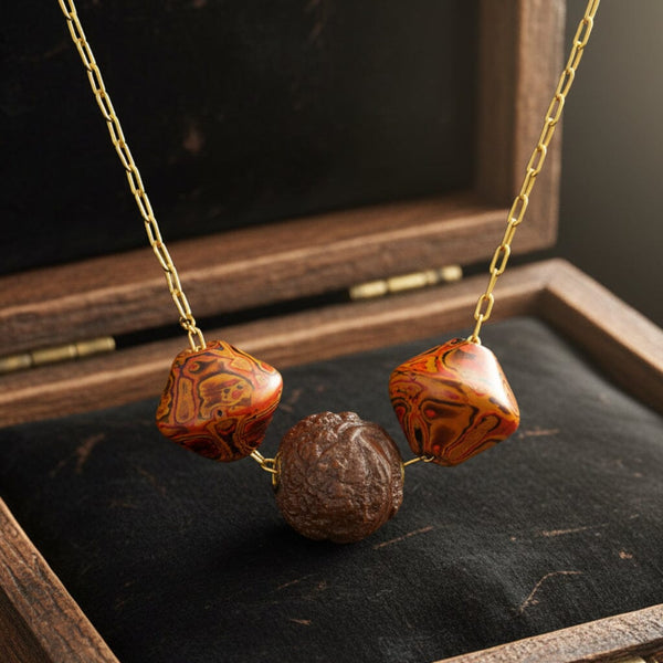 Japanese Ojime Bead Necklace, Antique Carved Beads