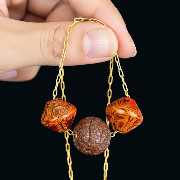 Japanese Ojime Bead Necklace, Antique Carved Beads