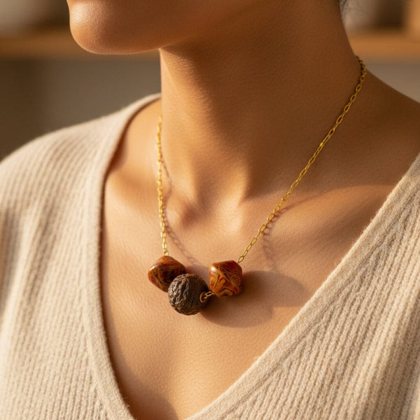 Japanese Ojime Bead Necklace, Antique Carved Beads