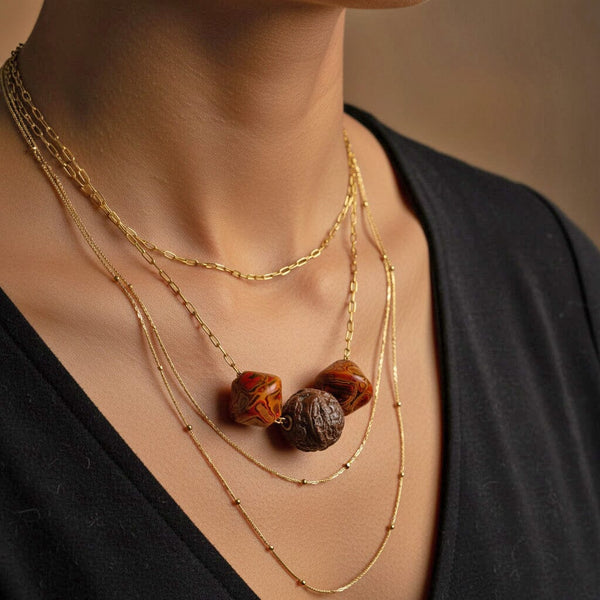 Japanese Ojime Bead Necklace, Antique Carved Beads